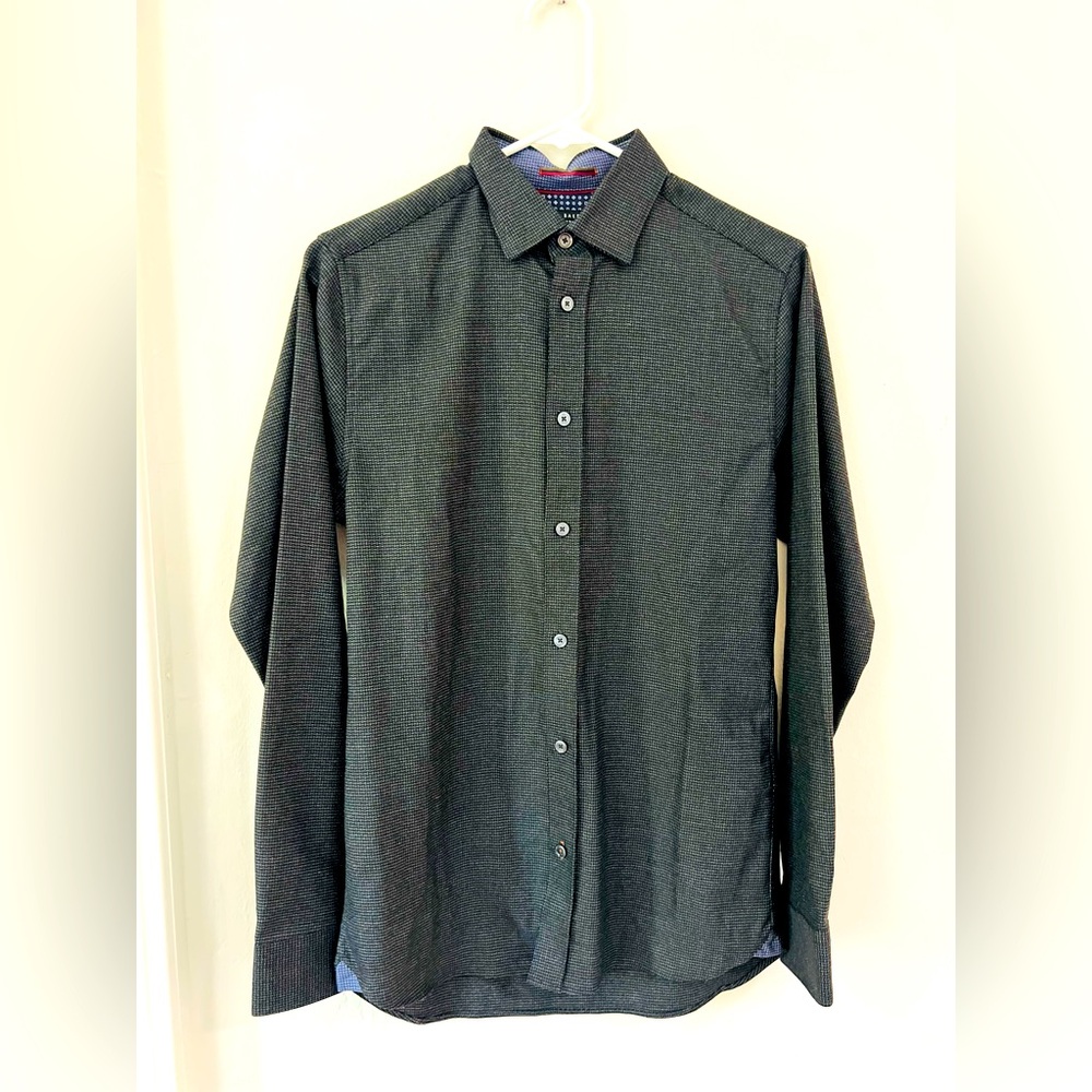 Ted Baker NWT Velos Textured Geo Print Slim Fit Button Down Shirt in Grey XS / 1